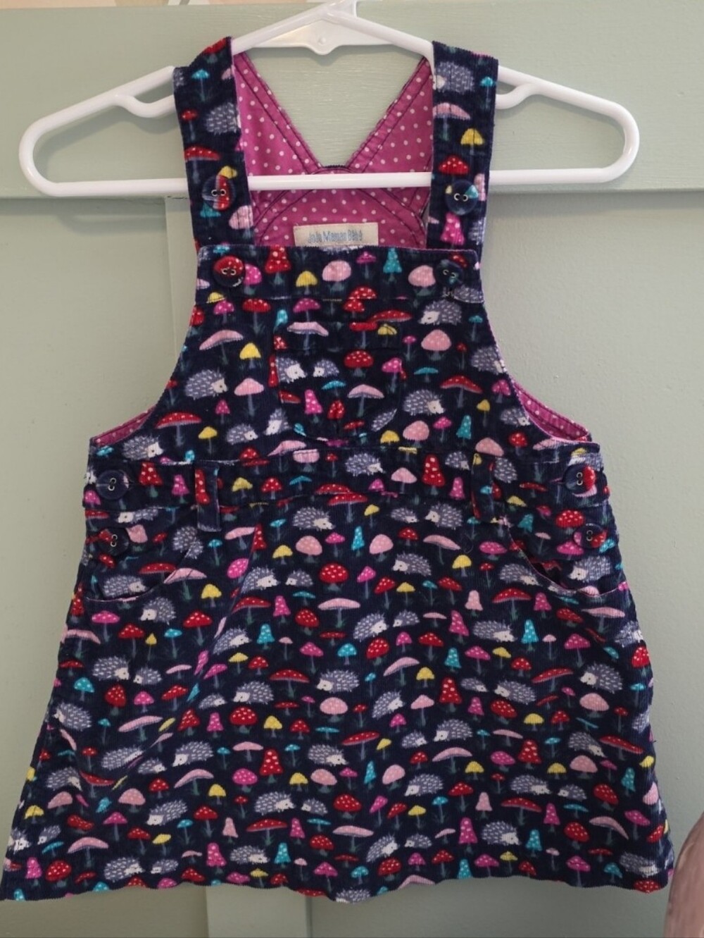 Jojo Maman Bebe 18-24 Mushroom Print Corduroy Pinafore Dress Fall Winter